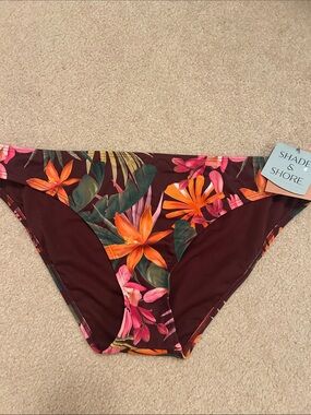 Shade & Shore Burgundy Floral Tropical Bikini Bottom